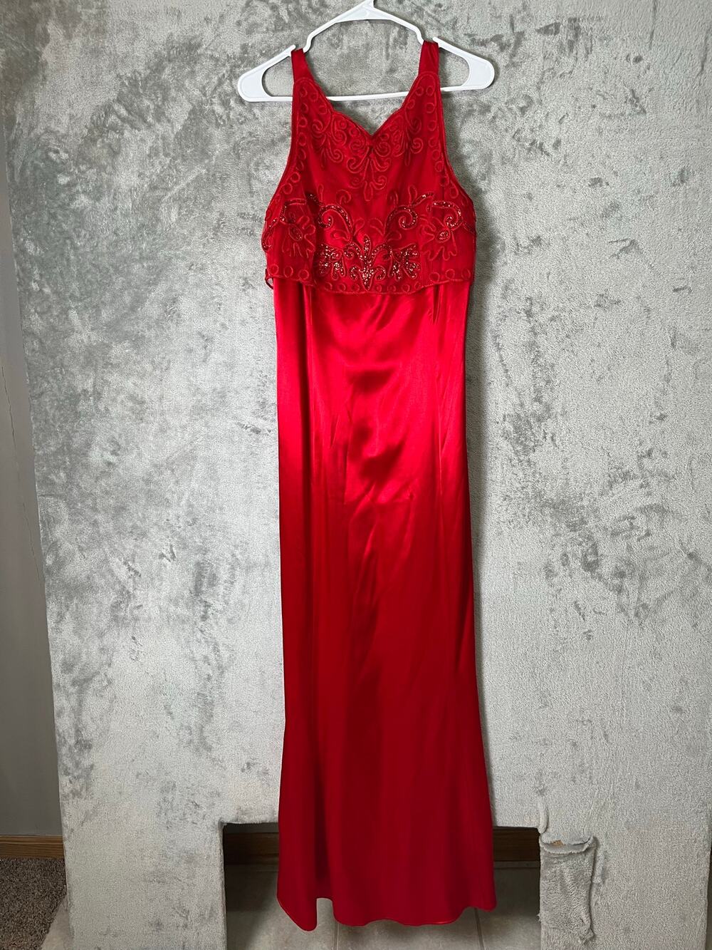 Vintage Jessica McClintock Gunne Sax Red Beaded Satin Formal Gown Medium Y2K New